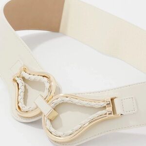 White House Black Market WHBM Braided Stretch Waist Belt Cream Gold O Ring